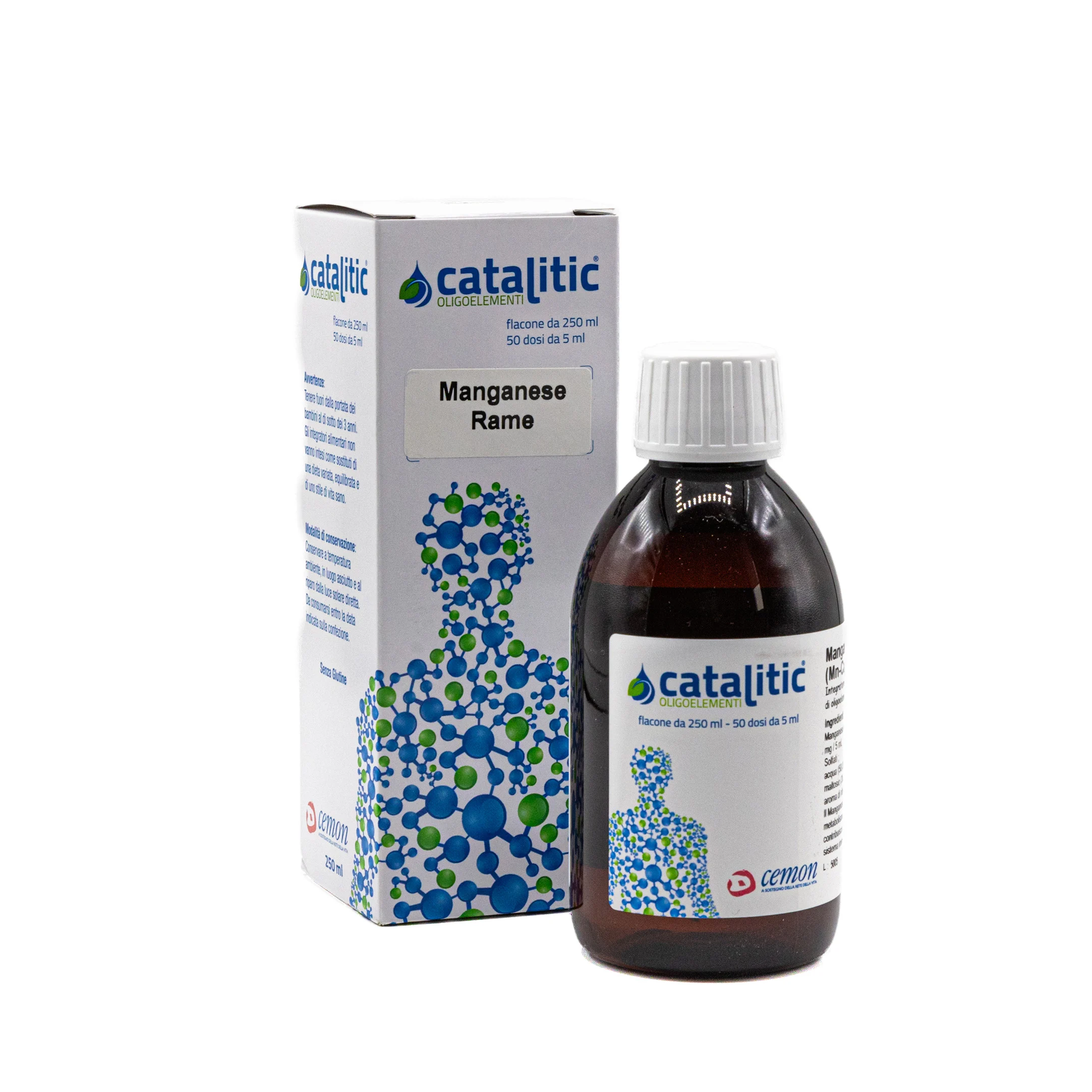 scatola e flacone Catalitic manganese rame Mn-Cu oligoelemento 250 ml per il benessere dell’organismo