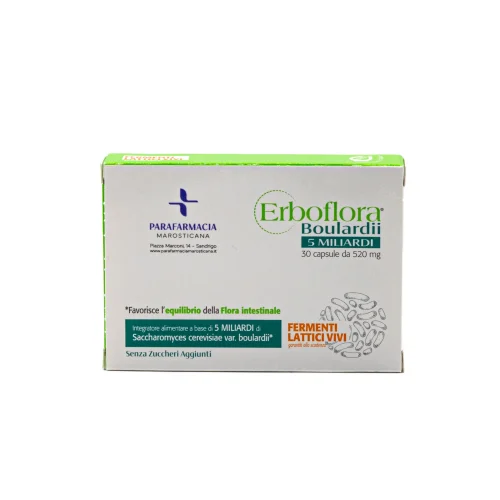 scatola frontale Erboflora Boulardii 5 miliardi capsule probiotico per flora intestinale ed equilibrio digestivo