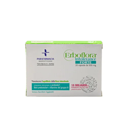 scatola Erboflora Intolerance Forte capsule per intolleranze alimentari e flora intestinale