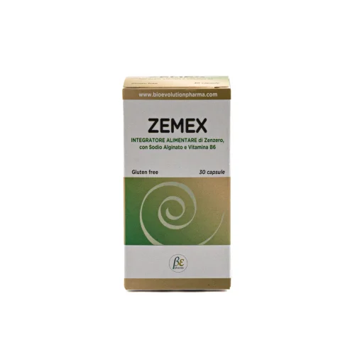 scatola con visione frontale Zemex capsule integratore naturale per supporto digestivo e benessere intestinale